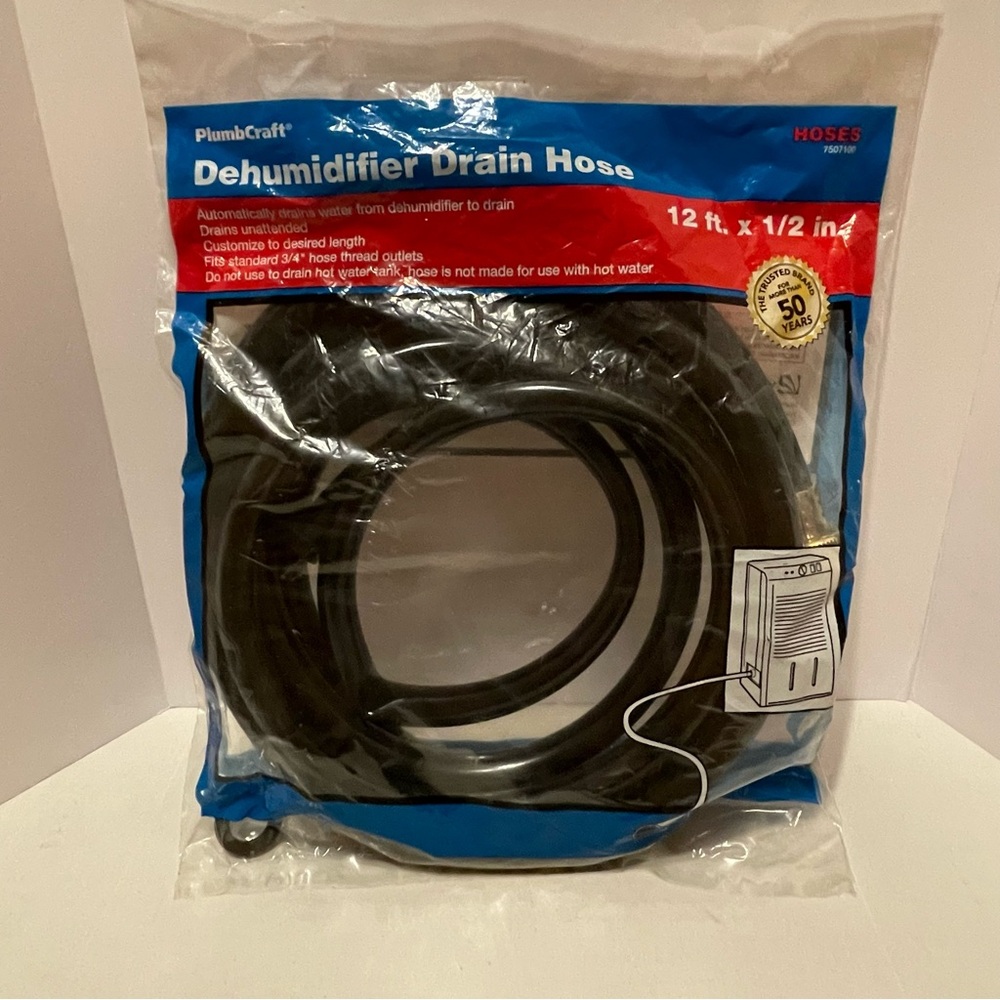 Plumbcraft 7507100 Dehumidifier Drain Hose 12 feet x 1/2 inch, 12' x 1/2" NIB